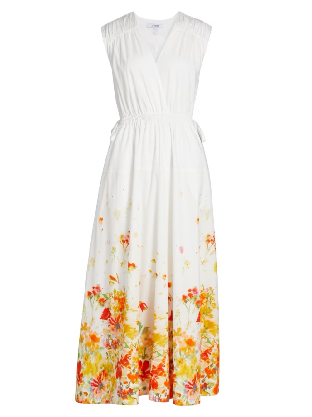 Derek Lam Io Crosby Nara Border Print Cotton Poplin Cinch Waist Midi Dress